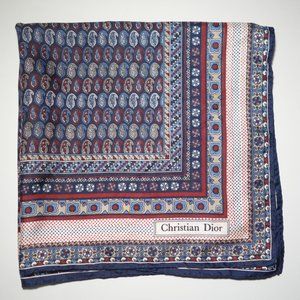 Vtg Christian Dior Paisley & Geometric Shapes Silk Pocket Square, 18 in x 18 in